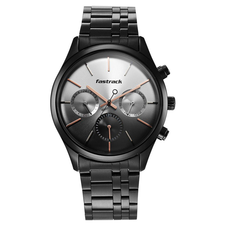 Fastrack Opulence Quartz Multifunction Multicoloured Dial Stainless Steel Strap Watch for Guys NS3288NM01
