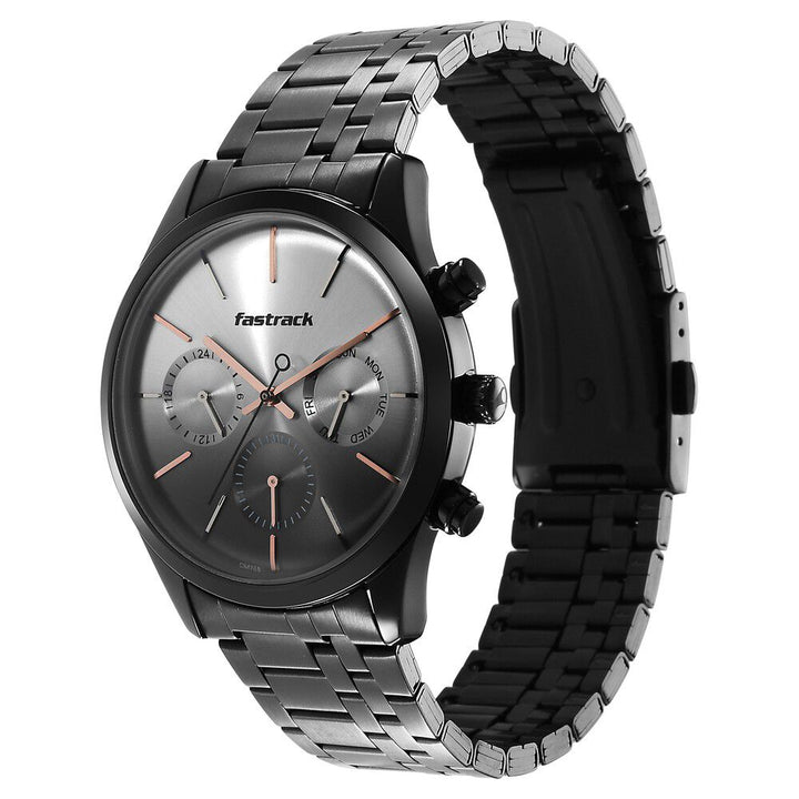 Fastrack Opulence Quartz Multifunction Multicoloured Dial Stainless Steel Strap Watch for Guys NS3288NM01