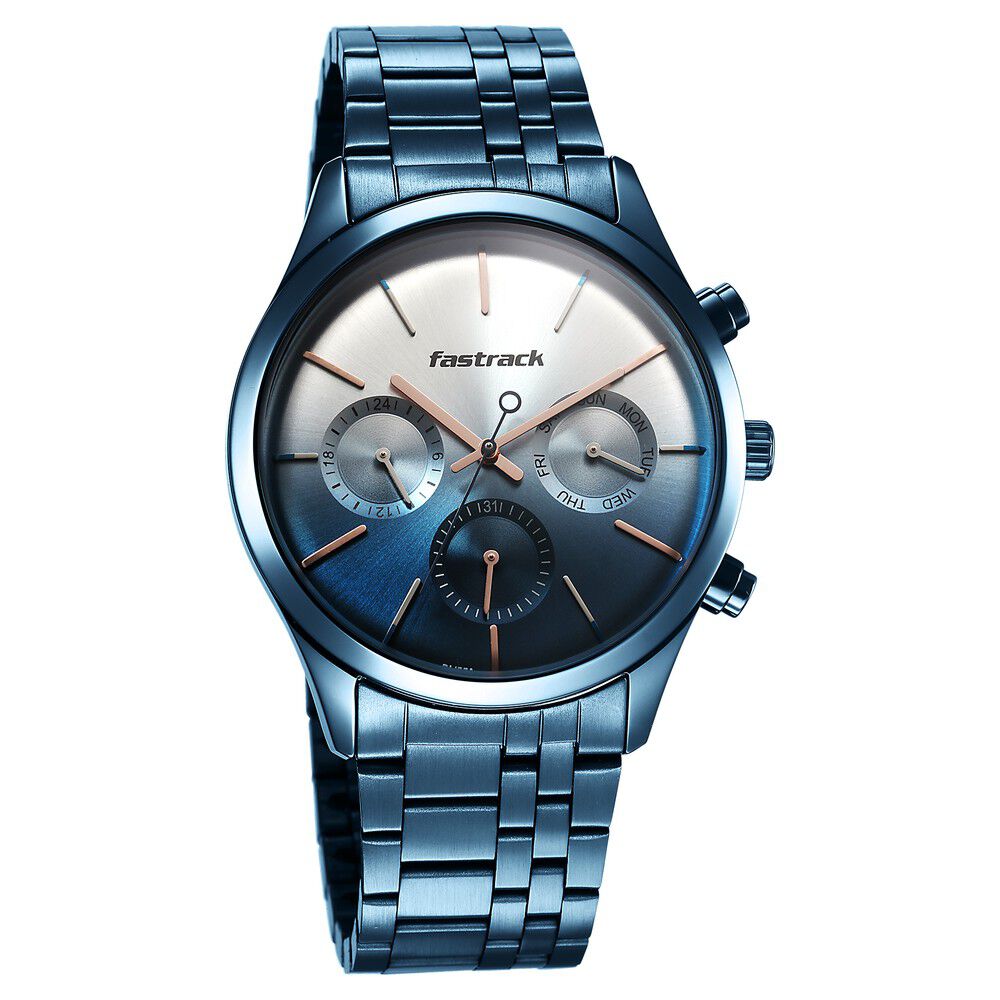 Fastrack Opulence Quartz Multifunction Multicoloured Dial Stainless Steel Strap Watch for Guys NS3288QM01