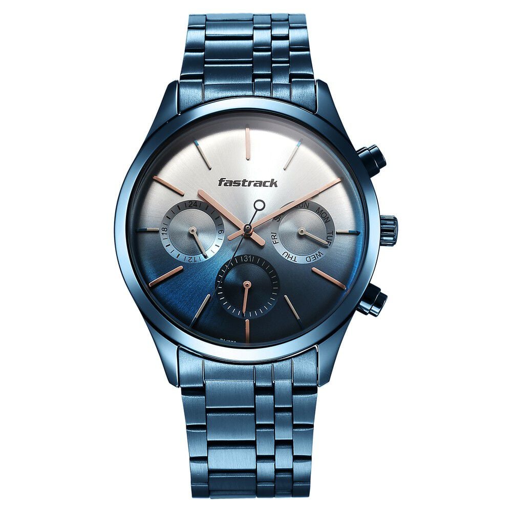 Fastrack Opulence Quartz Multifunction Multicoloured Dial Stainless Steel Strap Watch for Guys NS3288QM01