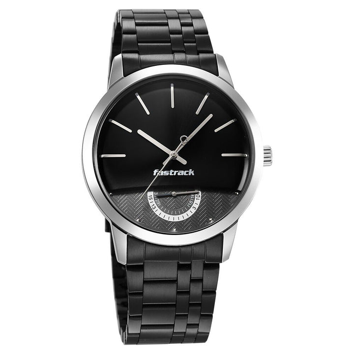 Fastrack Opulence Quartz Analog with Date Black Dial Stainless Steel Strap Watch for Guys NS3289KM01