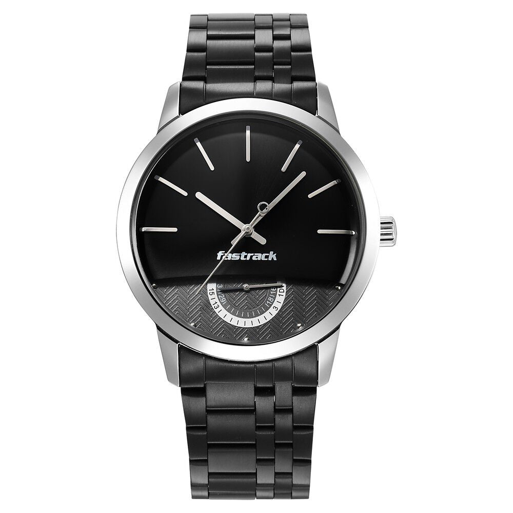 Fastrack Opulence Quartz Analog with Date Black Dial Stainless Steel Strap Watch for Guys NS3289KM01