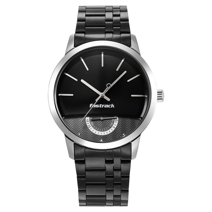 Fastrack Opulence Quartz Analog with Date Black Dial Stainless Steel Strap Watch for Guys NS3289KM01