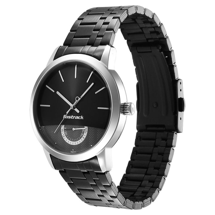 Fastrack Opulence Quartz Analog with Date Black Dial Stainless Steel Strap Watch for Guys NS3289KM01