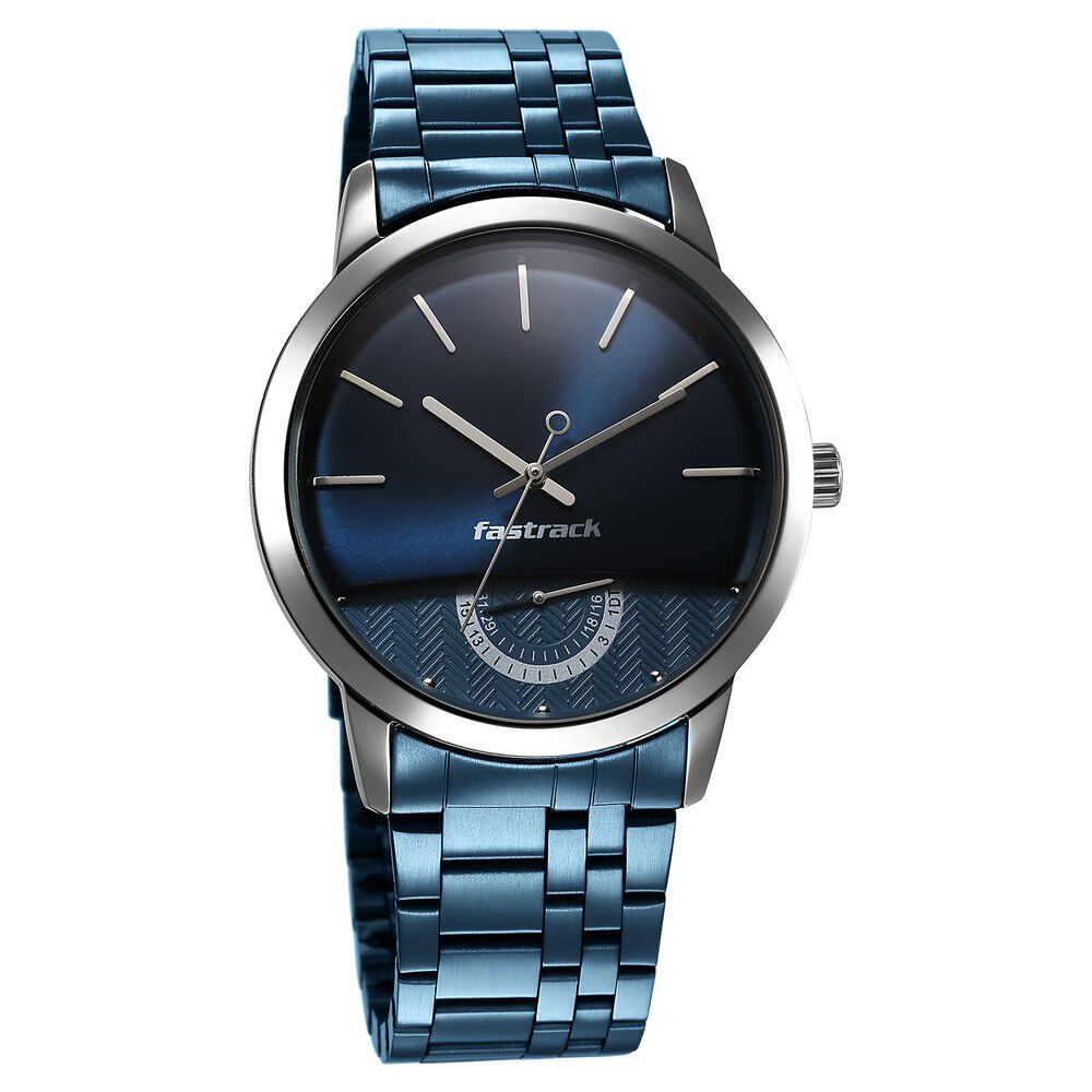 Fastrack Opulence Quartz Analog with Date Blue Dial Stainless Steel Strap Watch for Guys NS3289KM02