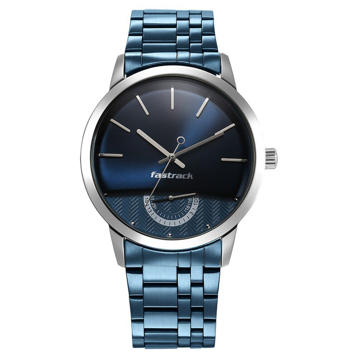 Fastrack Opulence Quartz Analog with Date Blue Dial Stainless Steel Strap Watch for Guys NS3289KM02