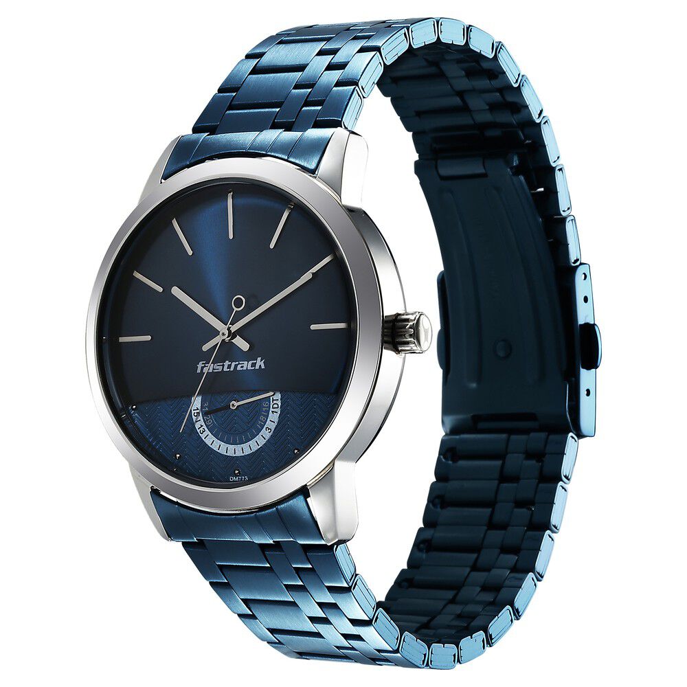 Fastrack Opulence Quartz Analog with Date Blue Dial Stainless Steel Strap Watch for Guys NS3289KM02