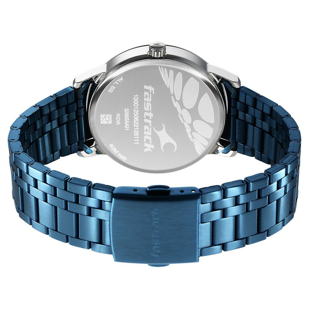 Fastrack Opulence Quartz Analog with Date Blue Dial Stainless Steel Strap Watch for Guys NS3289KM02