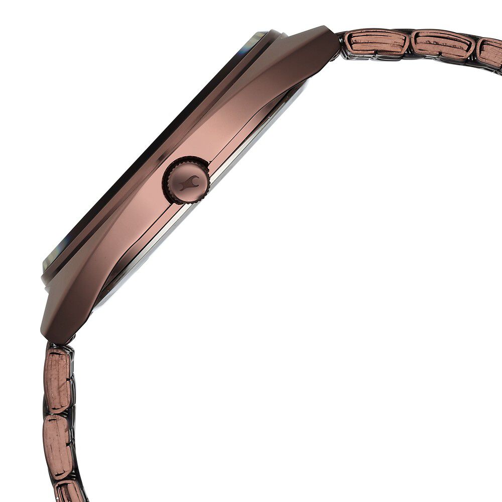 Fastrack Snob X Brown Dial Metal Strap Watch for Guys NS3292QM02