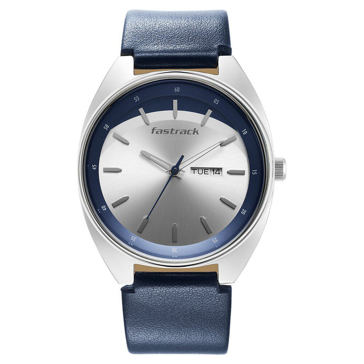 Fastrack Snob X Silver Dial Leather Strap Watch for Guys 3292SL01