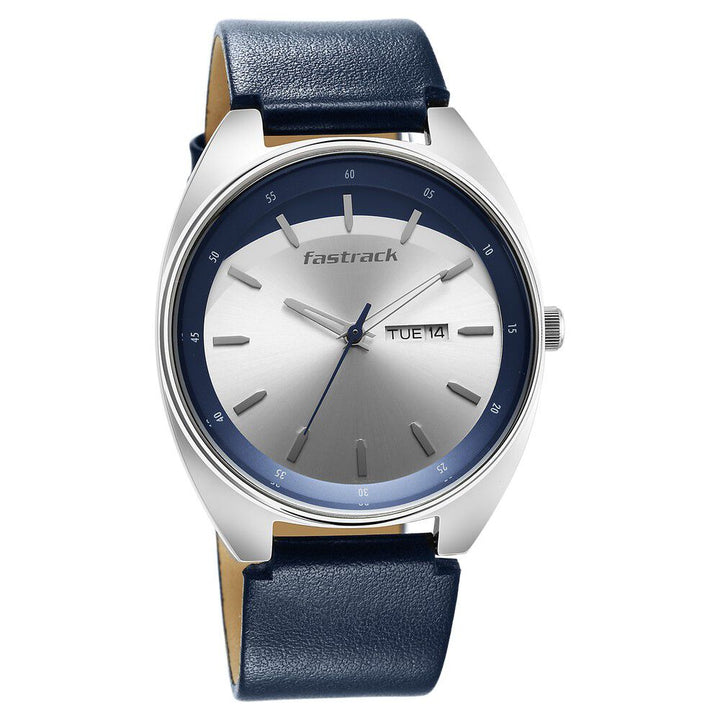 Fastrack Snob X Silver Dial Leather Strap Watch for Guys 3292SL01