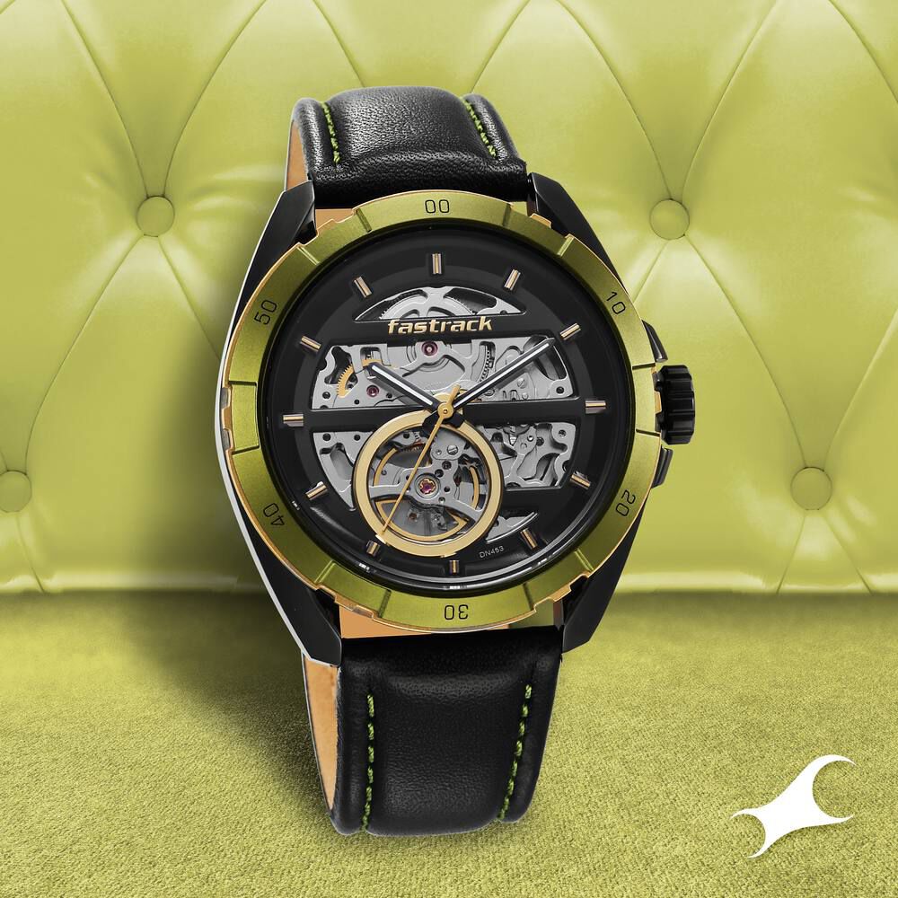 Fastrack Automatics Black Dial Leather Strap Watch for Guys NS3297KL01