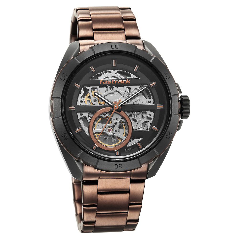Fastrack Automatics Black Dial Stainless Steel Strap Watch for Guys NS3297KM01