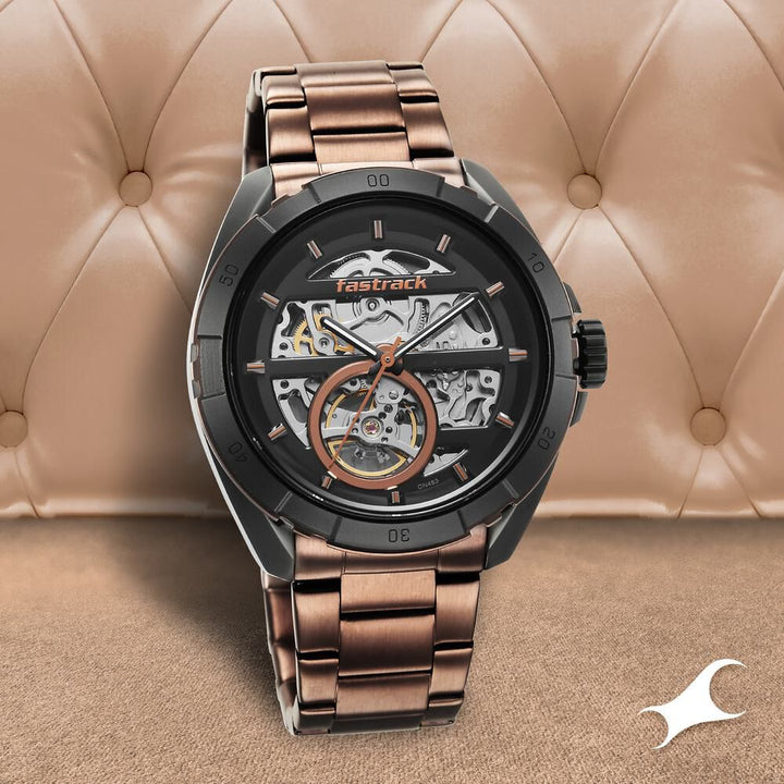 Fastrack Automatics Black Dial Stainless Steel Strap Watch for Guys NS3297KM01