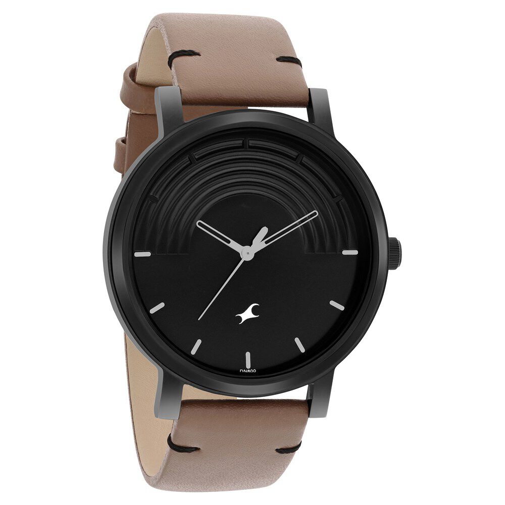 Fastrack Crush Quartz Analog Black Dial Leather Strap Watch for Guys 3299NL01
