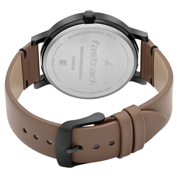 Fastrack Crush Quartz Analog Black Dial Leather Strap Watch for Guys 3299NL01