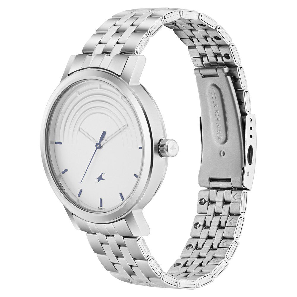 Fastrack Crush Quartz Analog White Dial Stainless Steel Strap Watch for Guys 3299SM01