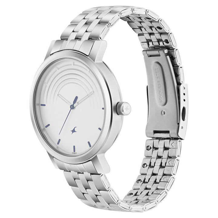 Fastrack Crush Quartz Analog White Dial Stainless Steel Strap Watch for Guys 3299SM01