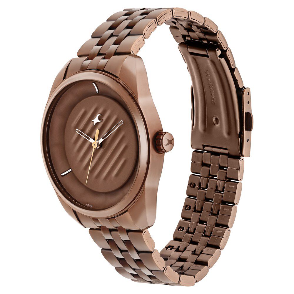 Fastrack Crush Quartz Analog Brown Dial Stainless Steel Strap Watch for Guys 3300QM01