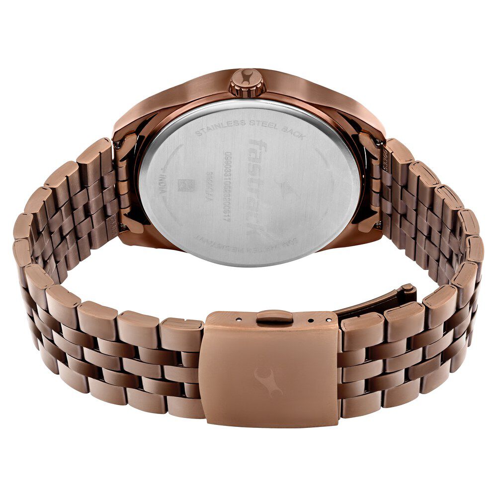 Fastrack Crush Quartz Analog Brown Dial Stainless Steel Strap Watch for Guys 3300QM01