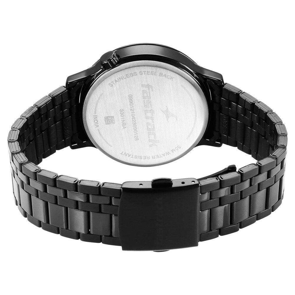 Fastrack Exuberant Quartz Multifunction Black Dial Stainless Steel Strap Watch for Guys NS3301NM01