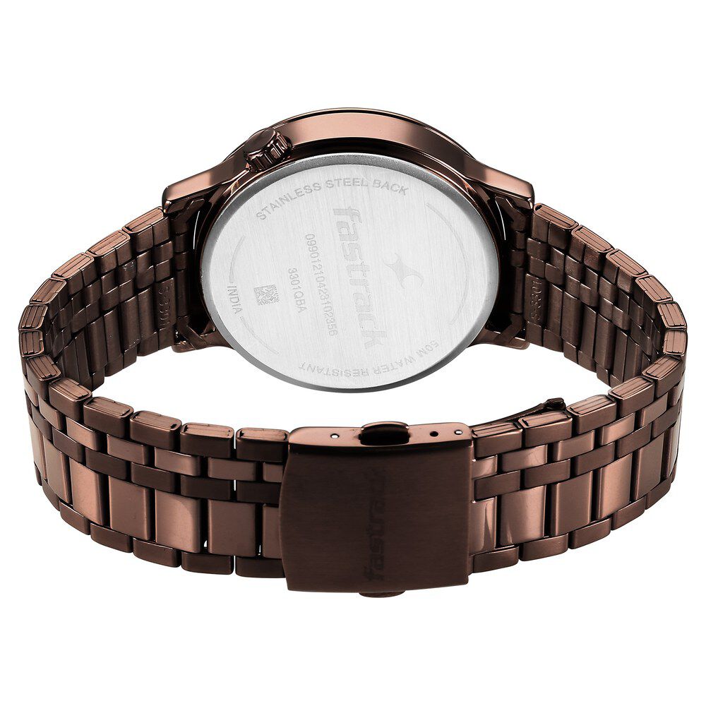 Fastrack Exuberant Quartz Multifunction Brown Dial Stainless Steel Strap Watch for Guys NS3301QM01