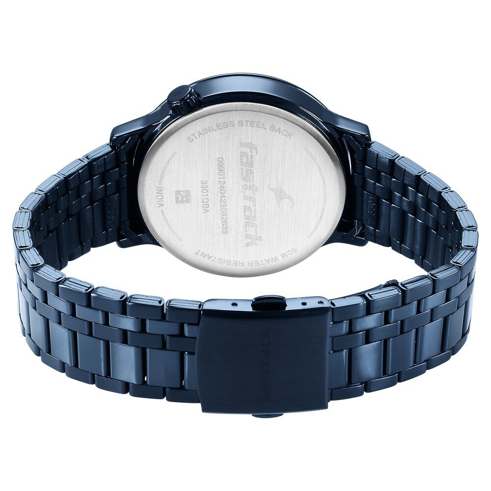 Fastrack Exuberant Quartz Multifunction Blue Dial Stainless Steel Strap Watch for Guys NS3301QM02