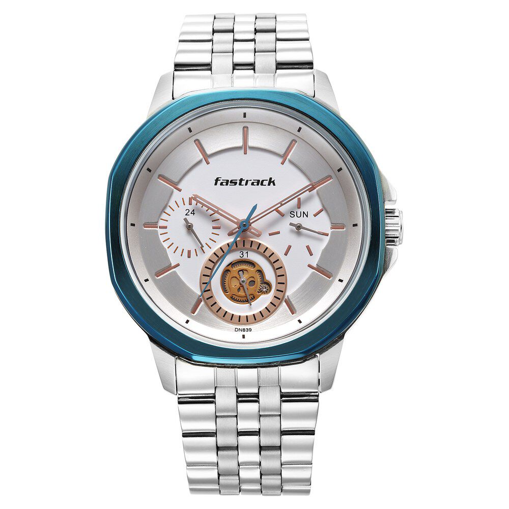 Fastrack Exuberant Quartz Multifunction Silver Dial Stainless Steel Strap Watch for Guys NS3303KM01