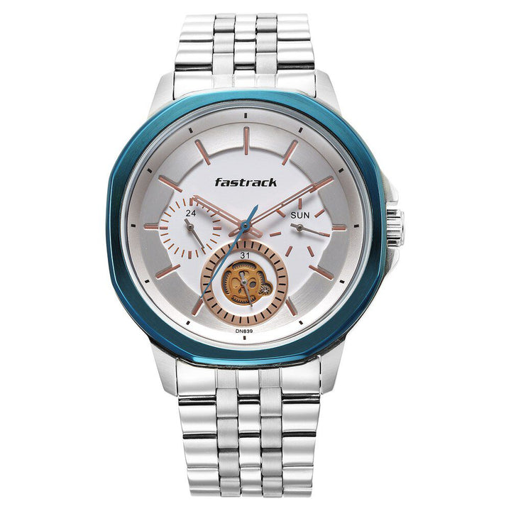 Fastrack Exuberant Quartz Multifunction Silver Dial Stainless Steel Strap Watch for Guys NS3303KM01