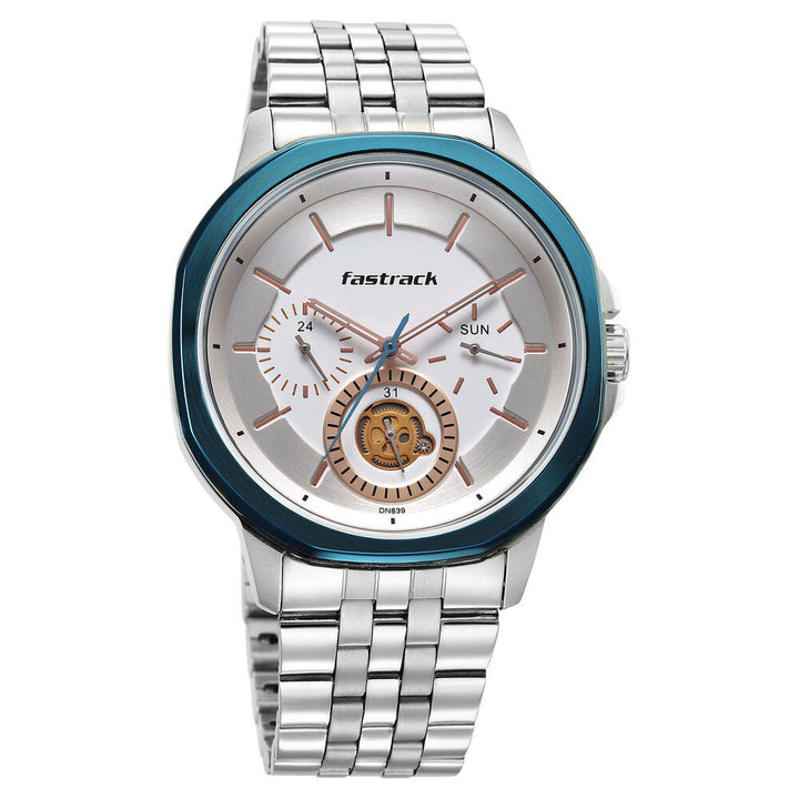 Fastrack Exuberant Quartz Multifunction Silver Dial Stainless Steel Strap Watch for Guys NS3303KM01
