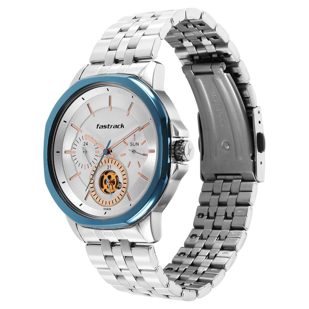 Fastrack Exuberant Quartz Multifunction Silver Dial Stainless Steel Strap Watch for Guys NS3303KM01
