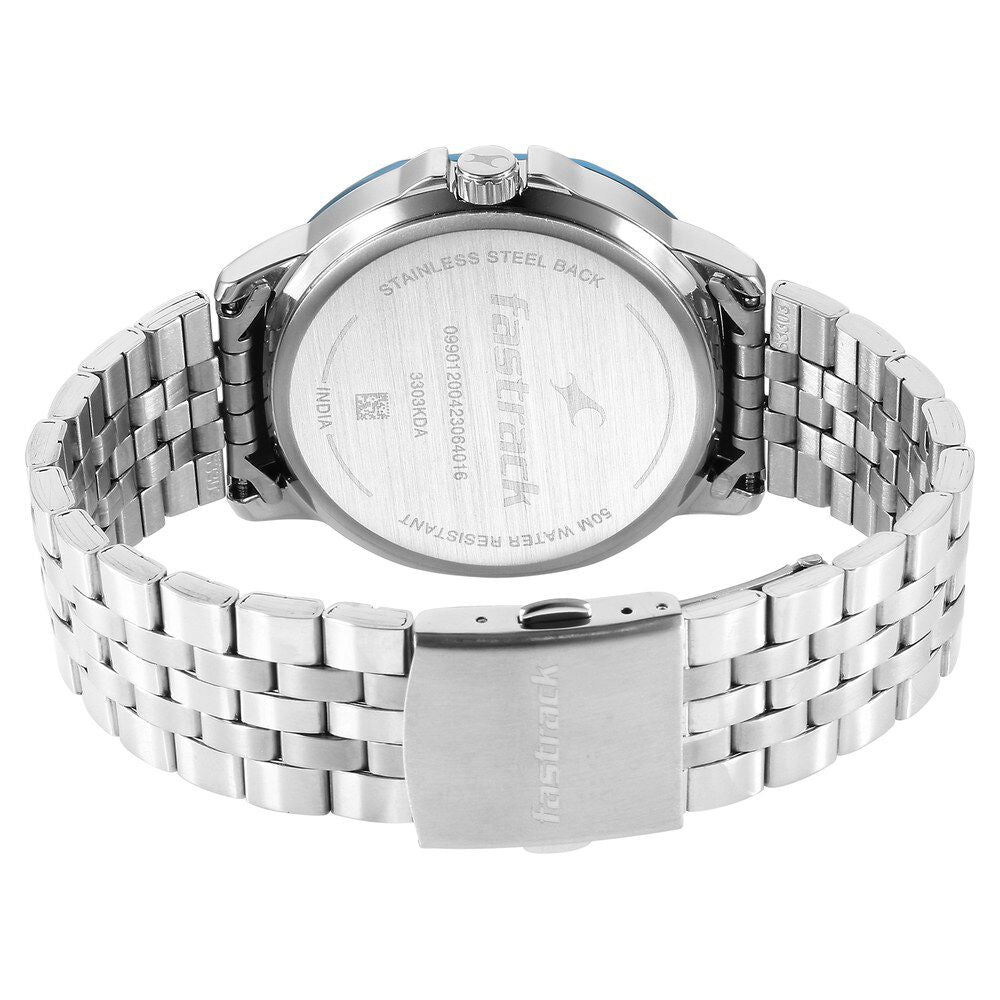 Fastrack Exuberant Quartz Multifunction Silver Dial Stainless Steel Strap Watch for Guys NS3303KM01