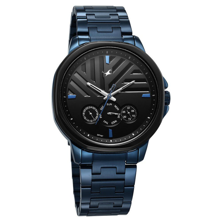 Fastrack Fleek Quartz Multifunction Black Dial Stainless Steel Strap Watch for Guys 3303KM03