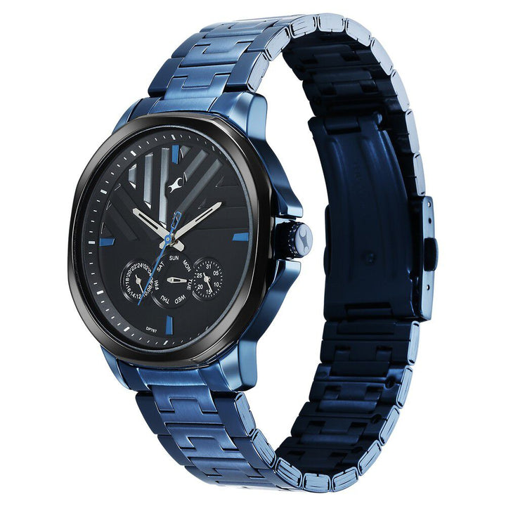 Fastrack Fleek Quartz Multifunction Black Dial Stainless Steel Strap Watch for Guys 3303KM03