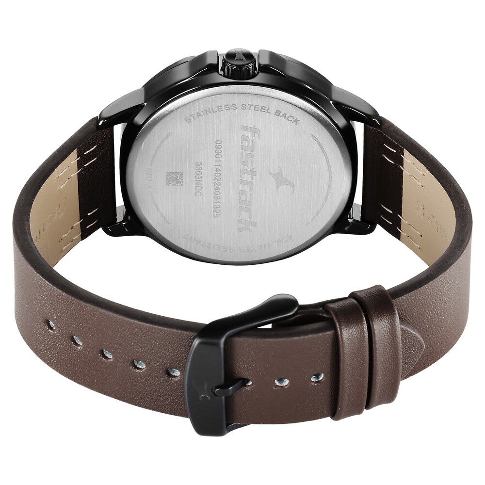 Fastrack Fleek Quartz Multifunction Green Dial Leather Strap Watch for Guys 3303NL01