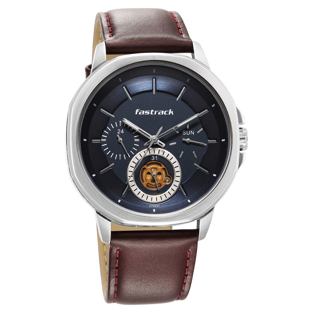 Fastrack Exuberant Quartz Multifunction Blue Dial Leather Strap Watch for Guys 3303SL01