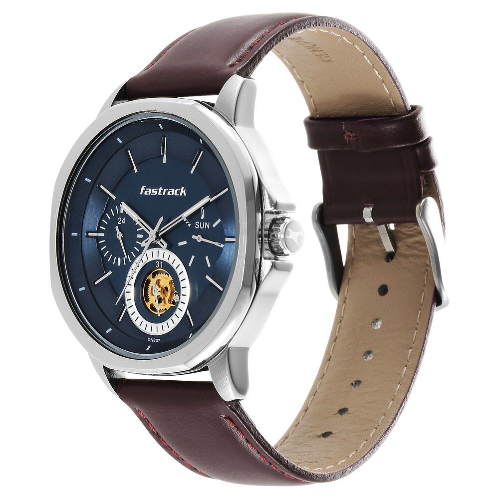 Fastrack Exuberant Quartz Multifunction Blue Dial Leather Strap Watch for Guys 3303SL01