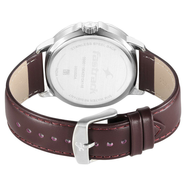 Fastrack Exuberant Quartz Multifunction Blue Dial Leather Strap Watch for Guys 3303SL01