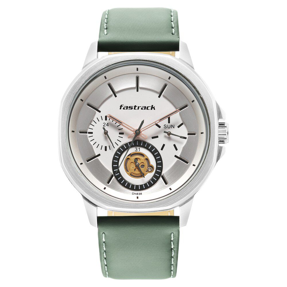 Fastrack Exuberant Quartz Multifunction White Dial Leather Strap Watch for Guys 3303SL02