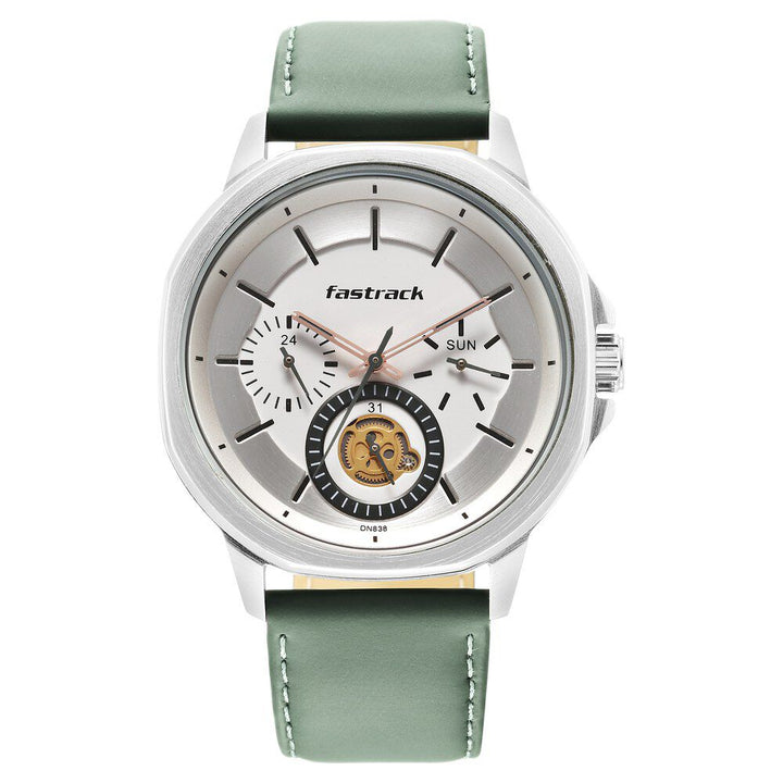 Fastrack Exuberant Quartz Multifunction White Dial Leather Strap Watch for Guys 3303SL02