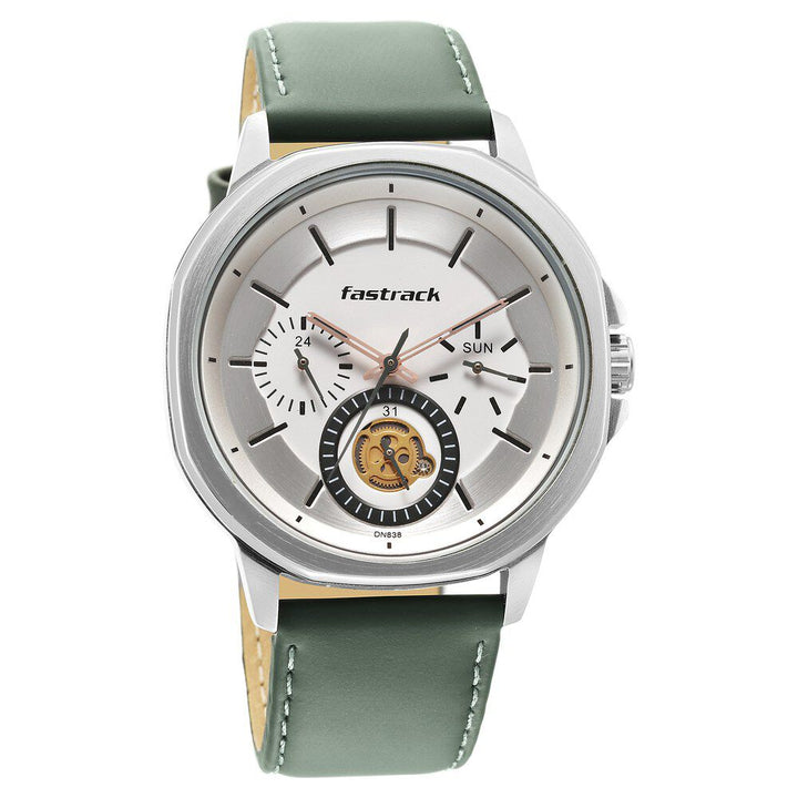 Fastrack Exuberant Quartz Multifunction White Dial Leather Strap Watch for Guys 3303SL02