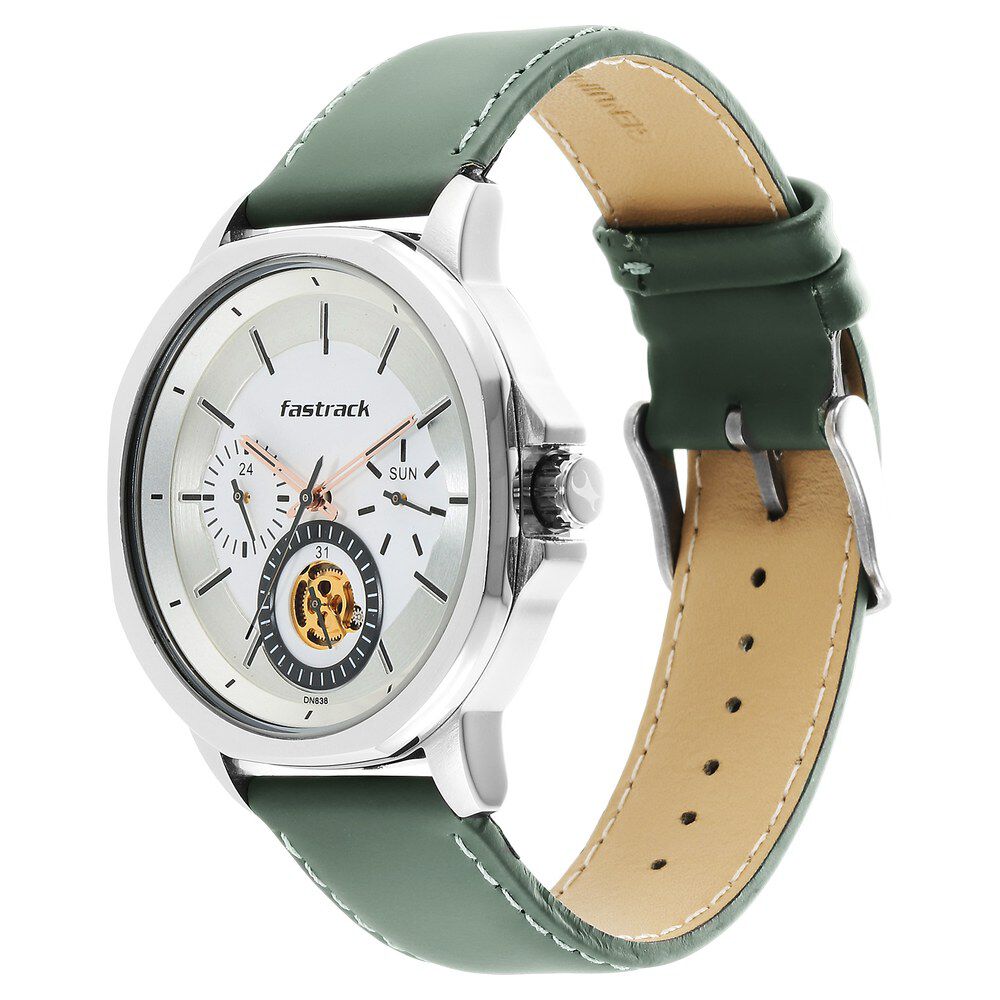 Fastrack Exuberant Quartz Multifunction White Dial Leather Strap Watch for Guys 3303SL02