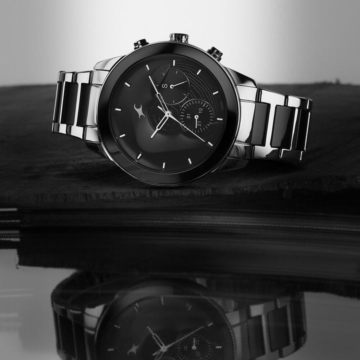 Fastrack Cerame Quartz Multifunction Black Dial Steel & Ceramic Strap Watch for Guys 3304KD01