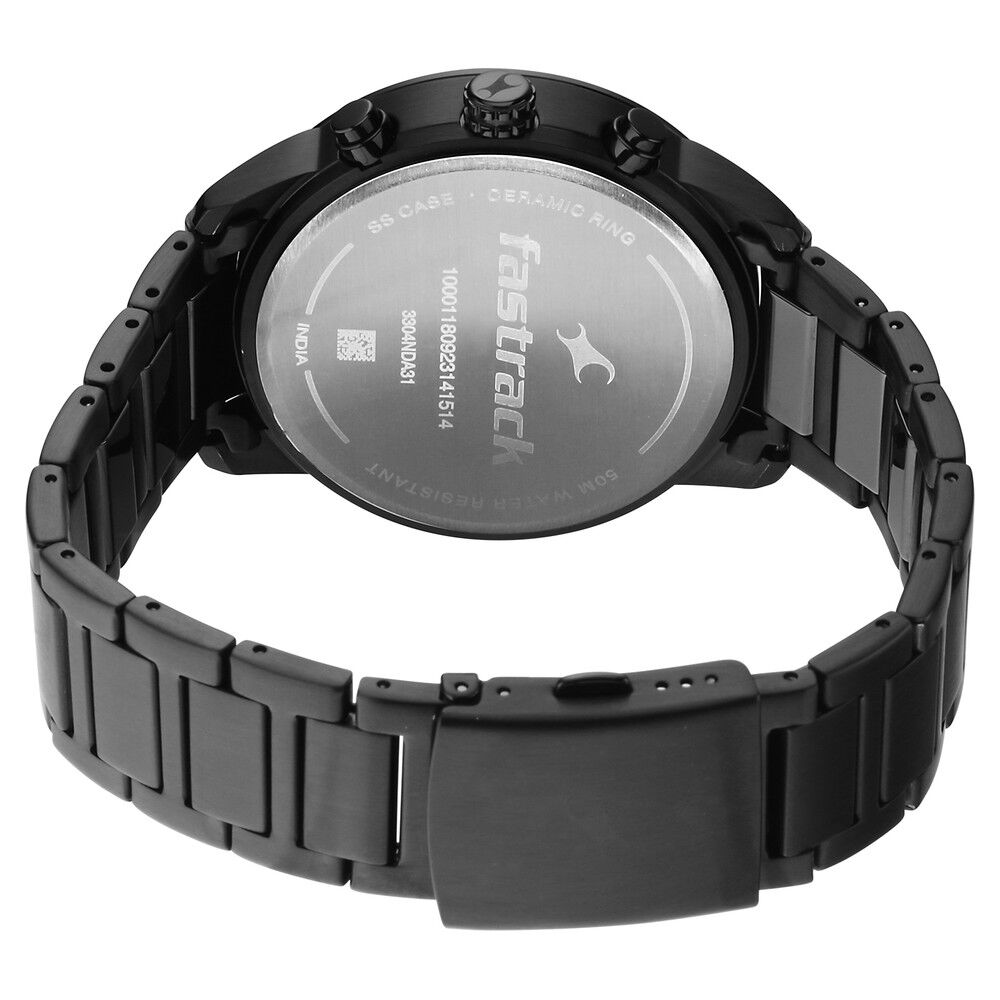 Fastrack Cerame Quartz Multifunction Black Dial Steel & Ceramic Strap Watch for Guys 3304ND01