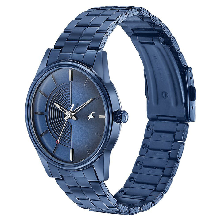 Fastrack Stunnerse Quartz Analog Blue Dial With Blue Metal Strap Watch for Guys 3305QM02