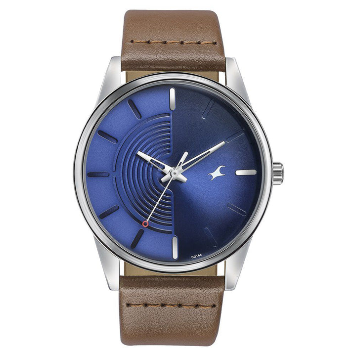 Fastrack Stunners Quartz Analog Blue Dial Leather Strap Watch for Guys 3305SL01