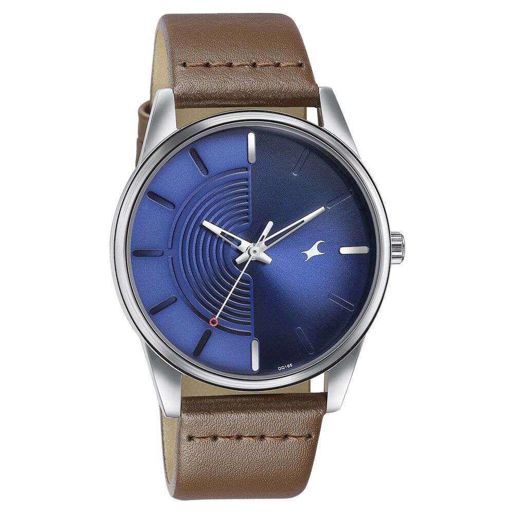 Fastrack Stunners Quartz Analog Blue Dial Leather Strap Watch for Guys 3305SL01