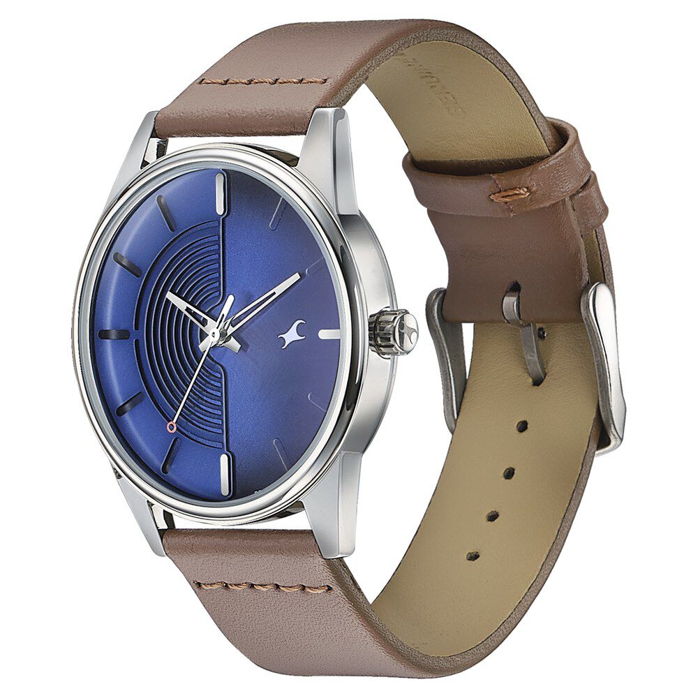 Fastrack Stunners Quartz Analog Blue Dial Leather Strap Watch for Guys 3305SL01
