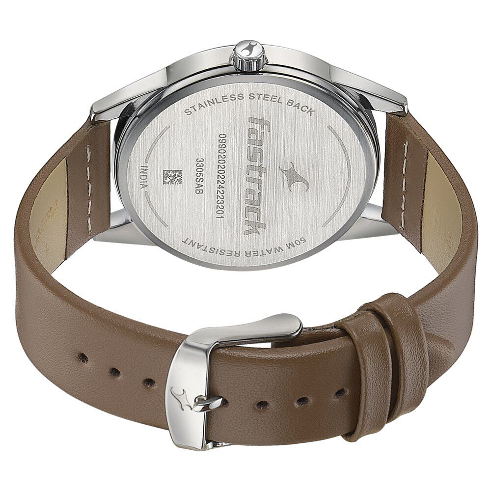 Fastrack Stunners Quartz Analog Blue Dial Leather Strap Watch for Guys 3305SL01