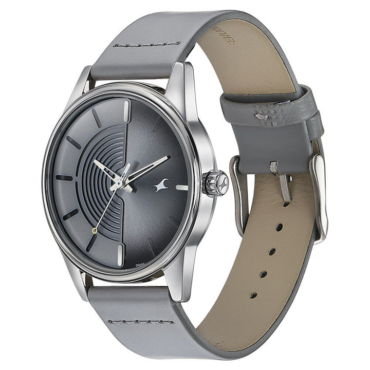 Fastrack Stunners Quartz Analog Grey Dial Leather Strap Watch for Guys 3305SL02